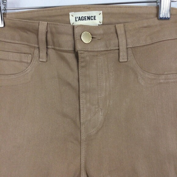 L'agence Womens Sabine Skinny  Maigre Cappuccino Coated Zip Ankle Jeans Brown 26 - Picture 2 of 8